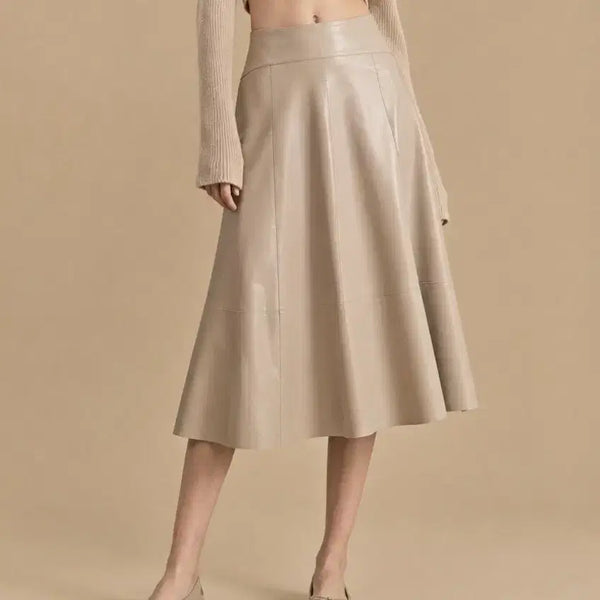 [BUNJANG] ROBE Lambskin Flare Skirt Beige / 로보  양 가죽 플레어 스커트 베이지 64cm