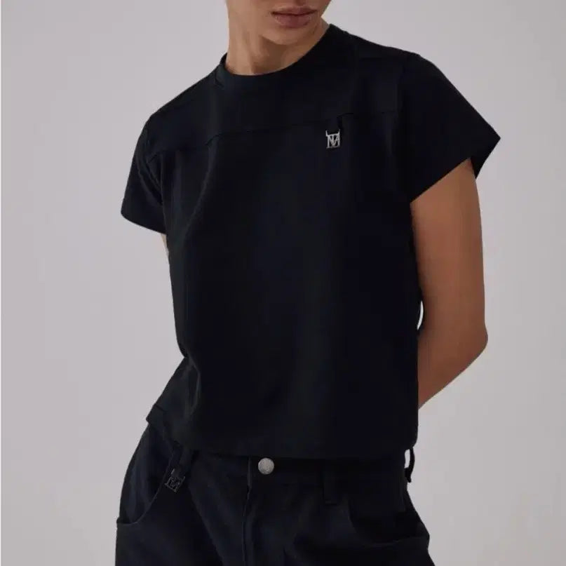 [BUNJANG] Triming Bird Metal Cut Point Cropped Short-Sleeve T-Shirt Black / 트리밍버드 메탈 컷 포인트 크롭 반팔 블랙