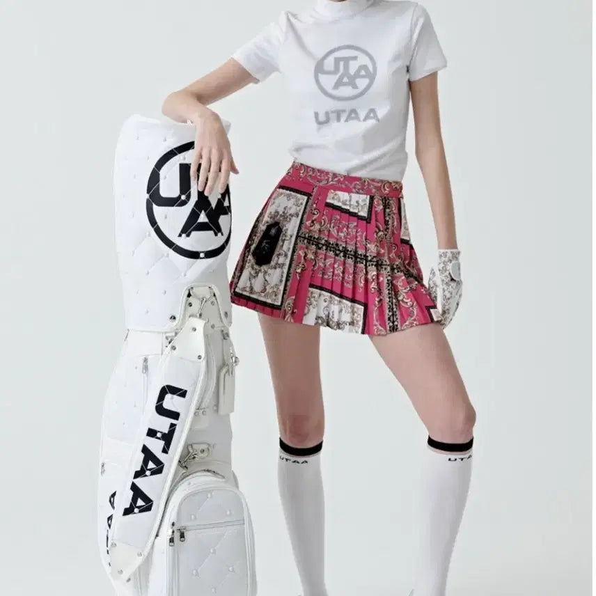 [BUNJANG] UTAA Women's Pleated Golf Skirt Pink Pattern / 유타 골프치마