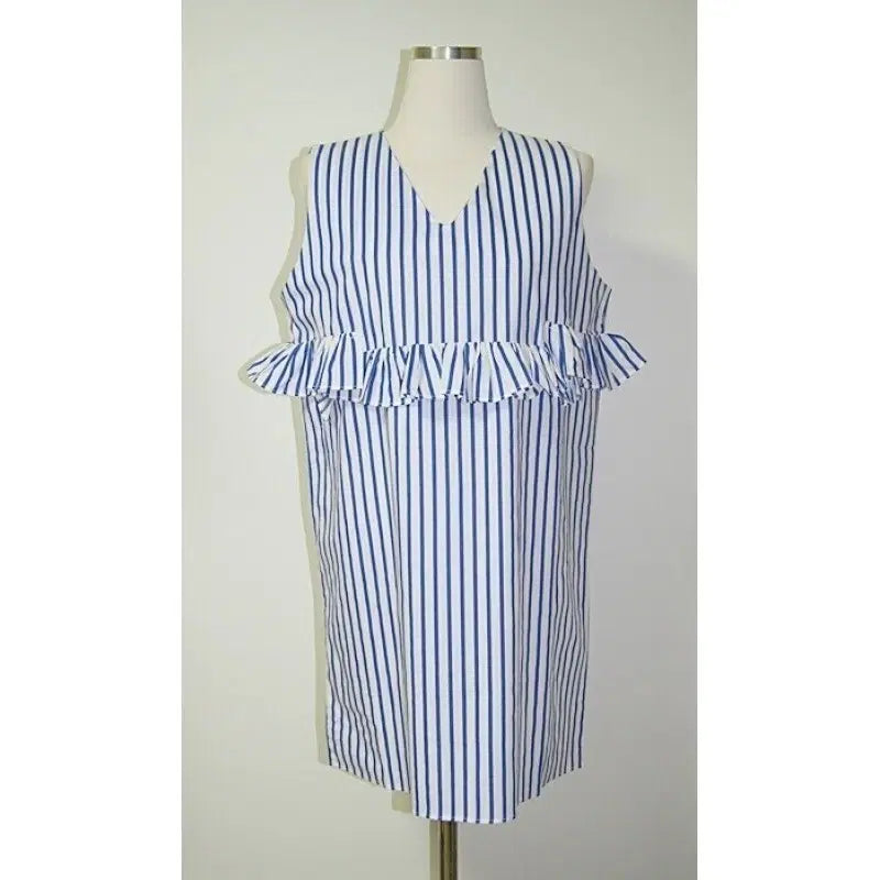 [BUNJANG] Ruffled Sleeveless Dress Top - Blue / 가슴 프릴 민소매 원피스 상의/블루