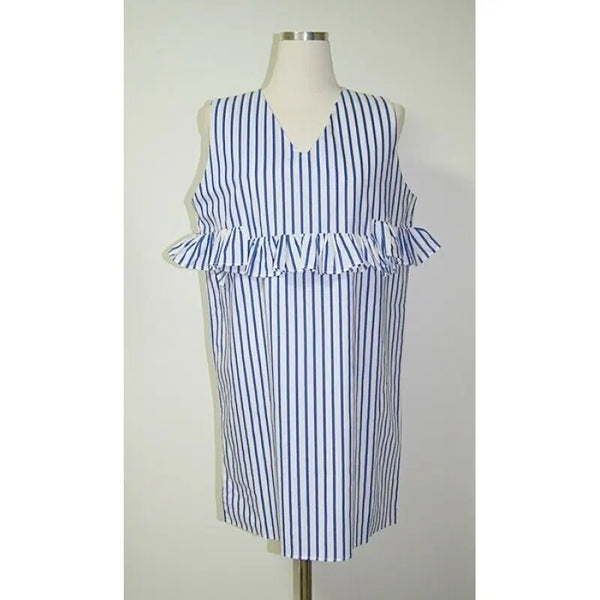 [BUNJANG] Ruffled Sleeveless Dress Top - Blue / 가슴 프릴 민소매 원피스 상의/블루