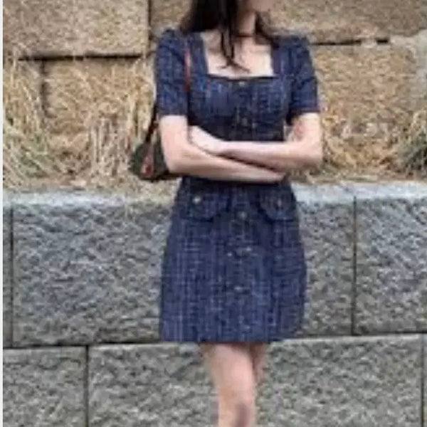 [BUNJANG] Square Neck Tweed Dress / 스퀘어넥 트위드 원피스