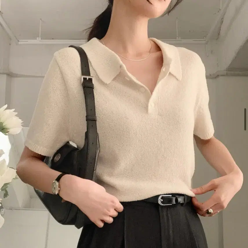 [BUNJANG] Daphne Bukle Half-Open Summer Knit / 사색 다프네 부클 반오픈 여름 니트 판매