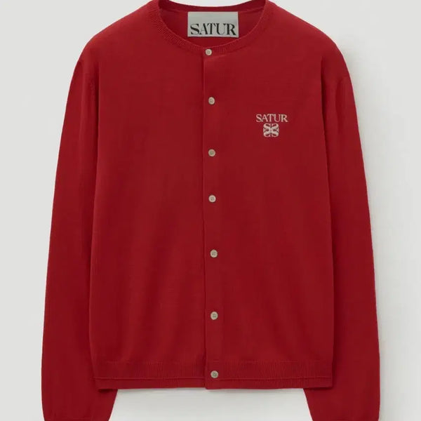 [BUNJANG] Sette Lauren Basic Crewneck Fine Cardigan Red M / (M) 세터 로렌 베이직 크루넥 파인 가디건 레드