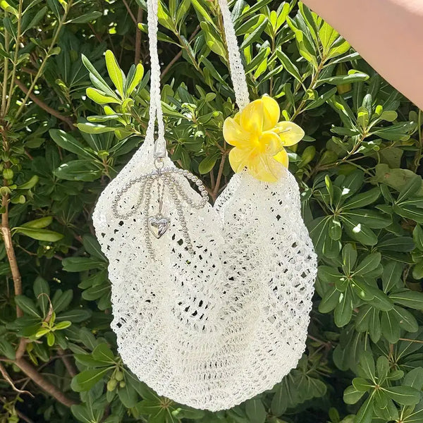 [BUNJANG] Aurora White Knit Net Bag / (인기!!)반짝이는 오로라화이트 뜨개네트백 가방 여름백