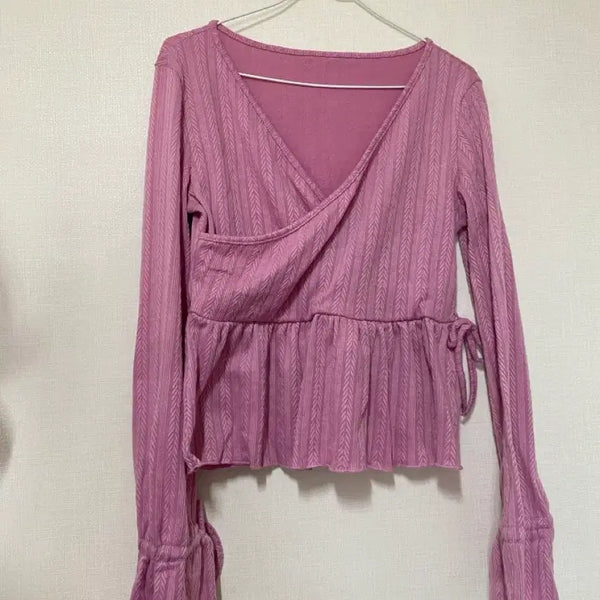 [BUNJANG] Vintage Pink & Purple Knit Wrap Blouse / 빈티지 핑크보라 니트 블라우스 어항빈티지 몽글빈티지