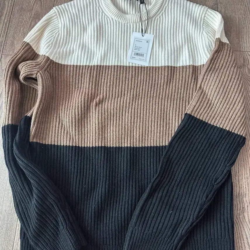 [BUNJANG] Theory Colorblock Knit Sweater / 띠어리 배색 니트 아이보리/브라운/블랙