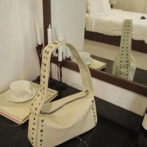[BUNJANG] Ivory Studded Two-Way Bag with Strap / 아이보리 스터드 투웨이백, 끈포함