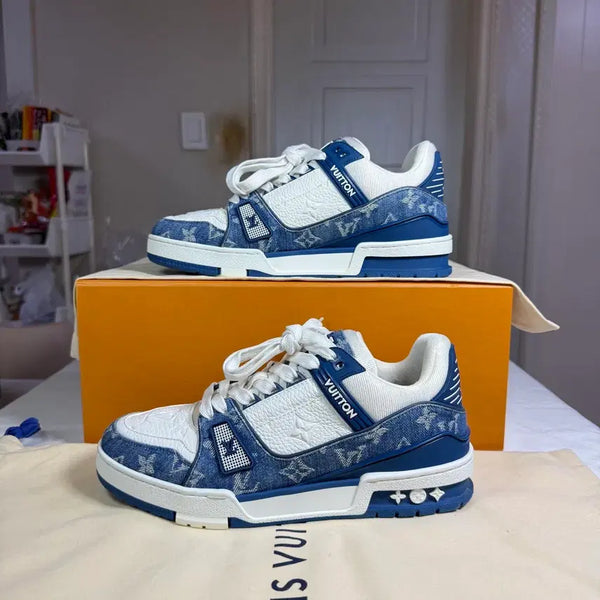 [BUNJANG] Louis Vuitton LV Monogram Trainer Sneakers Denim Blue (24SS) / { 5.5 / 24SS } 루이비통 LV 모노그램 트레이너 스니커즈