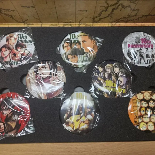 [BUNJANG] Attack on Titan 10th Anniversary Can Badge Set (Eren, Levi, Mikasa, Erwin) / 진격의 거인 별책소년매거진 부록 10주년 캔뱃지 에렌 리바이 미카사 엘빈