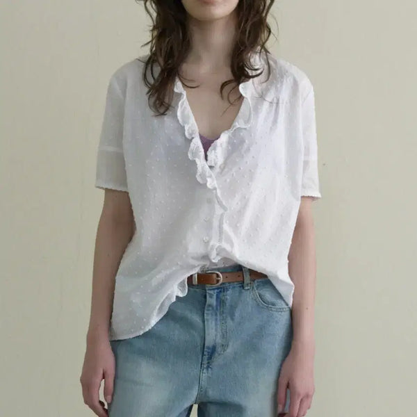 [BUNJANG] VIA PLANE Bell Frill Cotton Blouse / 비아플레인 벨프릴코튼블라우스