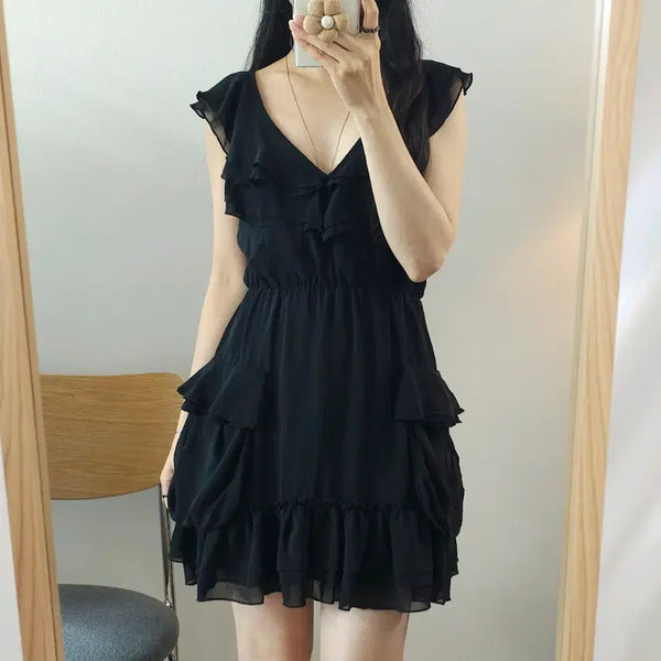 [BUNJANG] Diesel Women's Black Sleeveless Ruffle Dress / (XS)디젤 여성 민소매 프릴 러플 원피스 블랙 W4315