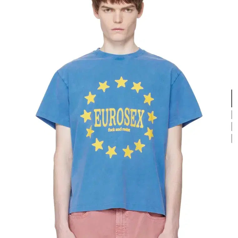 [BUNJANG] Carne Bollente Eurosex Blue Cotton T-Shirt L / Carne bollente eurosex 블루 코튼 티셔츠 L