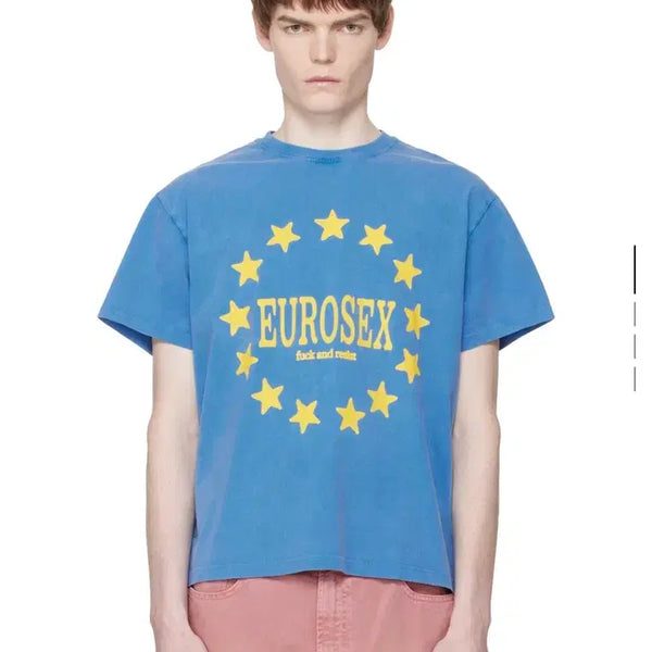 [BUNJANG] Carne Bollente Eurosex Blue Cotton T-Shirt L / Carne bollente eurosex 블루 코튼 티셔츠 L