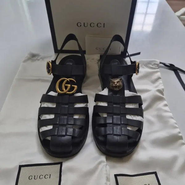 [BUNJANG] Gucci Double G Feline Head Strap Men's Sandals Black Rubber / (정품) 구찌 더블G 스트랩 남성샌들