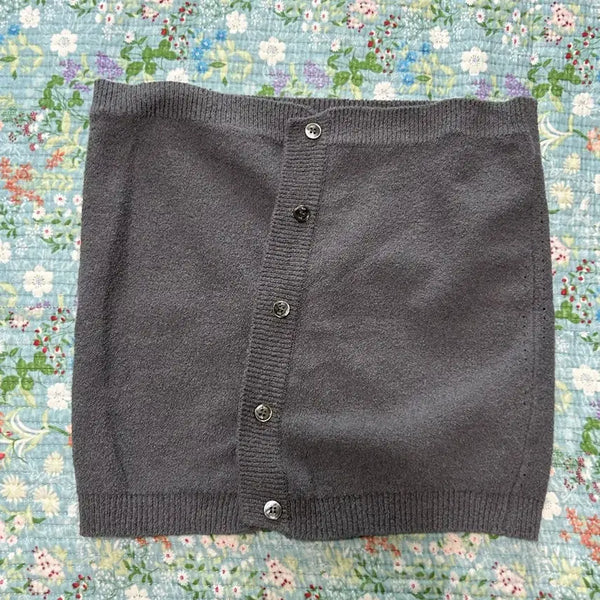 [BUNJANG] LFM Button Knit Tube Top - Charcoal / LFM Button Knit Tube Top / Charcoal