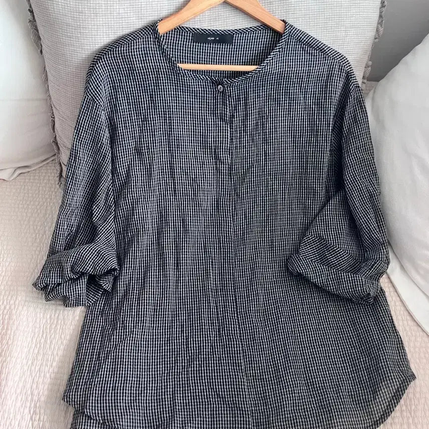 [BUNJANG] Women's Summer Check Blouse / 여자 여름 체크 블라우스