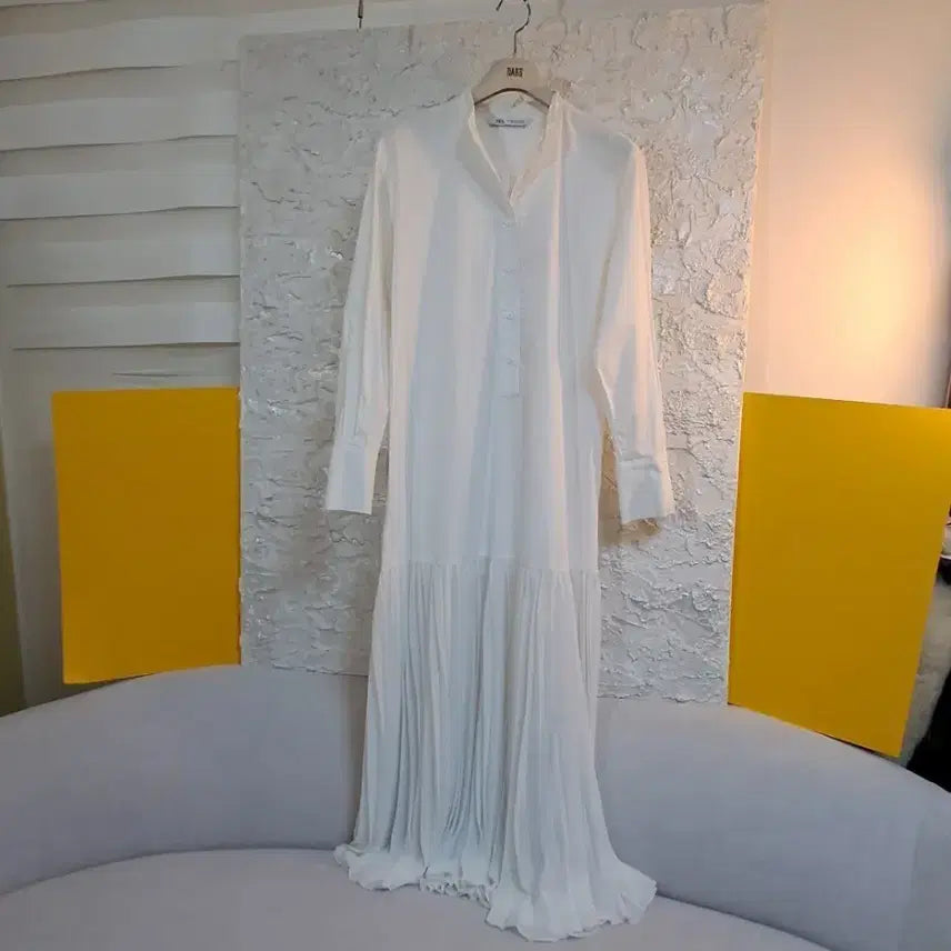[BUNJANG] Zara Spain White Pleated Chiffon Long Dress / 스페인산 자라 화이트 플리츠쉬폰 롱원피스