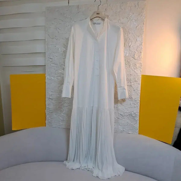 [BUNJANG] Zara Spain White Pleated Chiffon Long Dress / 스페인산 자라 화이트 플리츠쉬폰 롱원피스