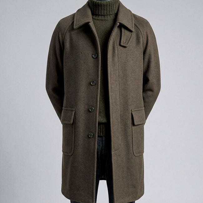 [BUNJANG] And Z Khaki Brown Semi Overfit Balmacaan Coat / 지오지아AndZ/앤드지 카키 브라운 세미오버핏 메인 발마칸 코트/100