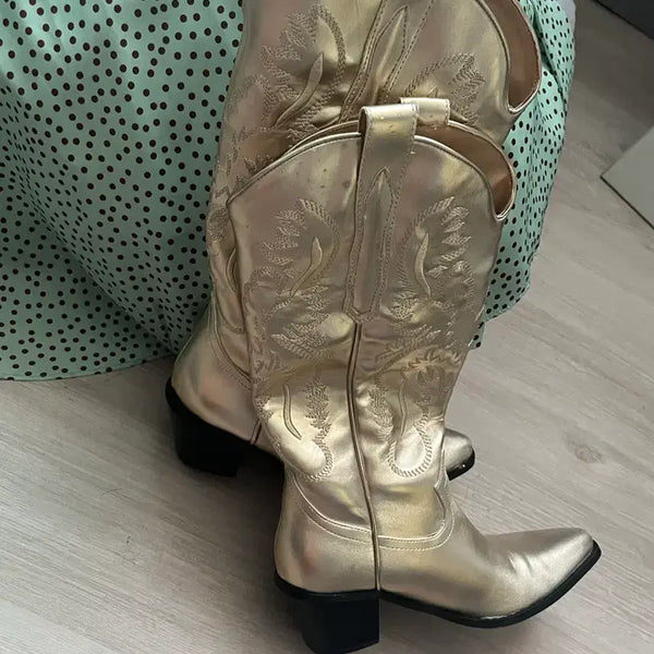 [BUNJANG] Gold Metallic Cowboy Western Boots / 골드 메탈릭 카우보이 웨스턴 부츠