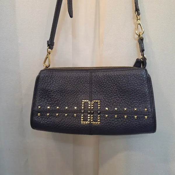[BUNJANG] DAKS Black Leather Studded Crossbody Shoulder Bag / 닥스(DAKS) 블랙 가죽 스터드 크로스백 / 숄더백
