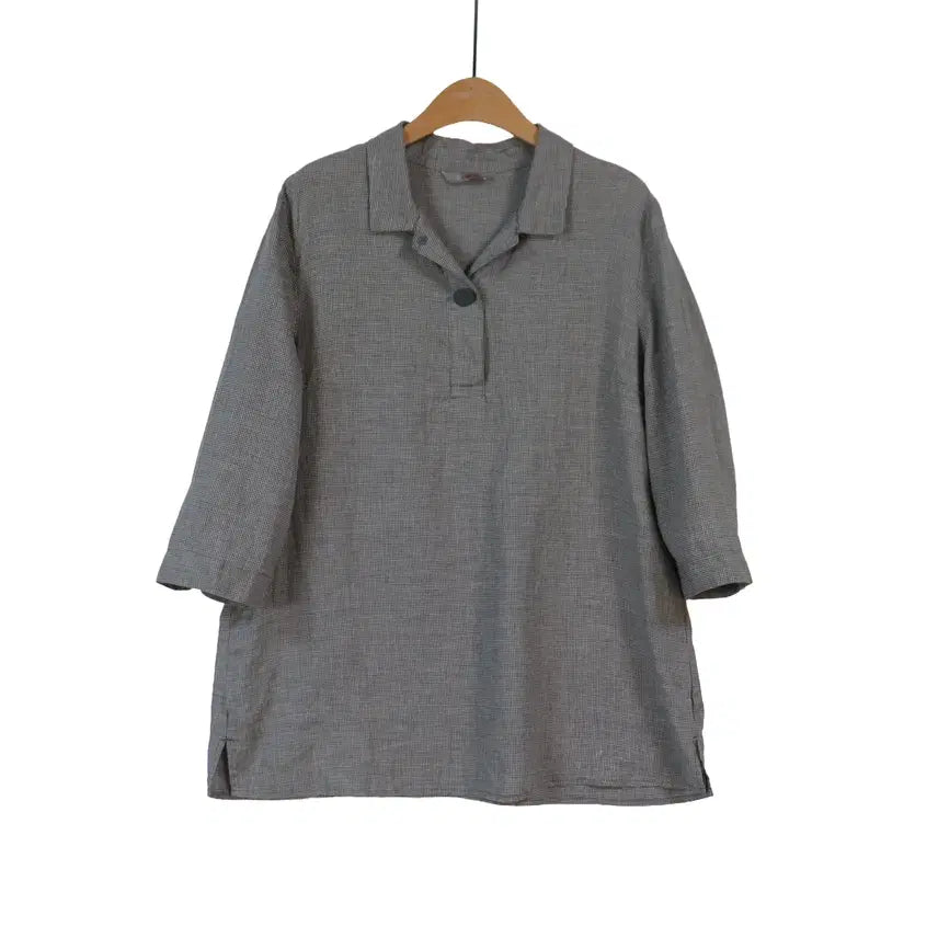 [BUNJANG] Zishen Linen 100% Check Collar Blouse / Zishen 마100 블라우스 100 린넨 체크 카라 블라우스