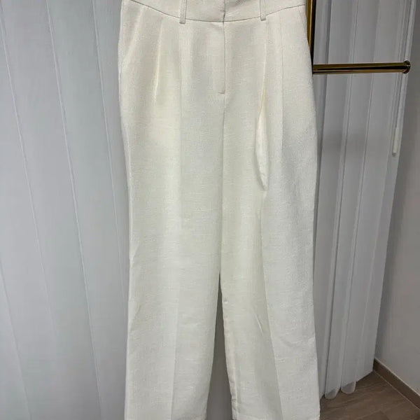 [BUNJANG] White Pin Tuck Wide Slacks / 화이트 핀턱 와이드 슬랙스