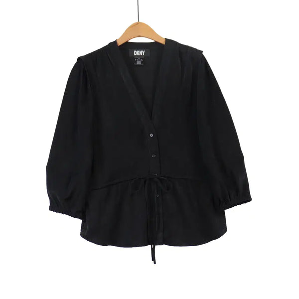 [BUNJANG] DKNY Black V-Neck String Jacket M / DKNY 자켓 M 블랙 브이넥 스트링 자켓