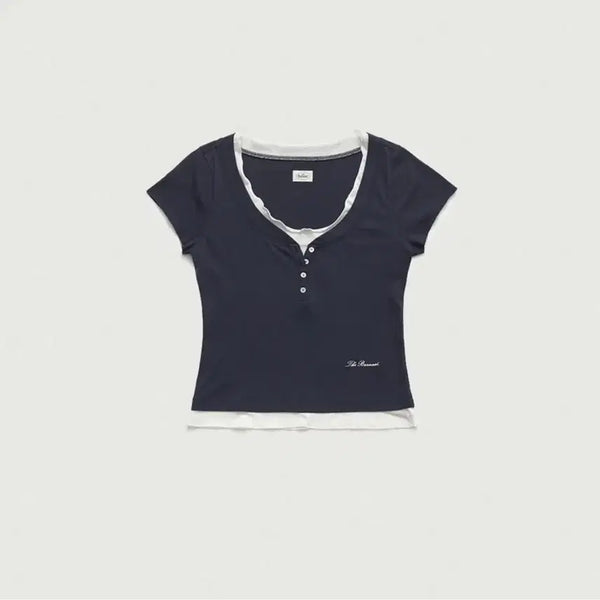 [BUNJANG] TheBarnet Noah Slim Layered Tee Navy / 더바넷 noah slim layered tee