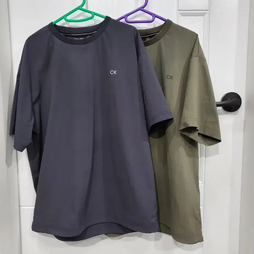 [BUNJANG] Calvin Klein Cotton Blend Short Sleeve Windbreaker Anorak T-Shirt / (2장일괄) 캘빈클라인 L (100-105) 반팔바람막이 웜업 아노락 티셔츠
