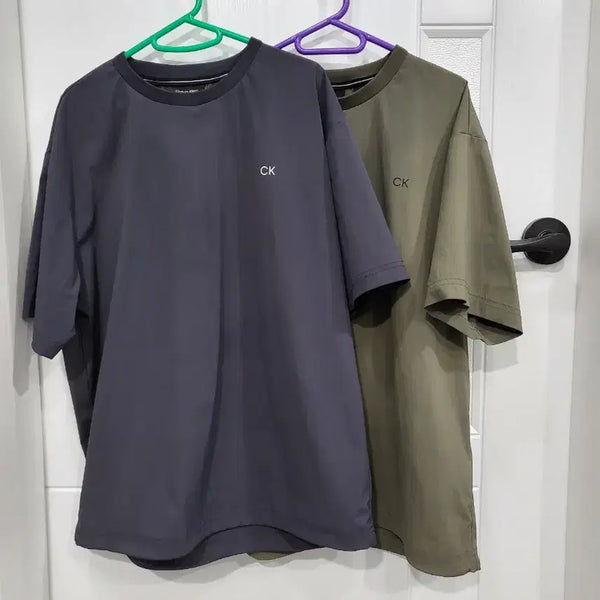 [BUNJANG] Calvin Klein Cotton Blend Short Sleeve Windbreaker Anorak T-Shirt / (2장일괄) 캘빈클라인 L (100-105) 반팔바람막이 웜업 아노락 티셔츠
