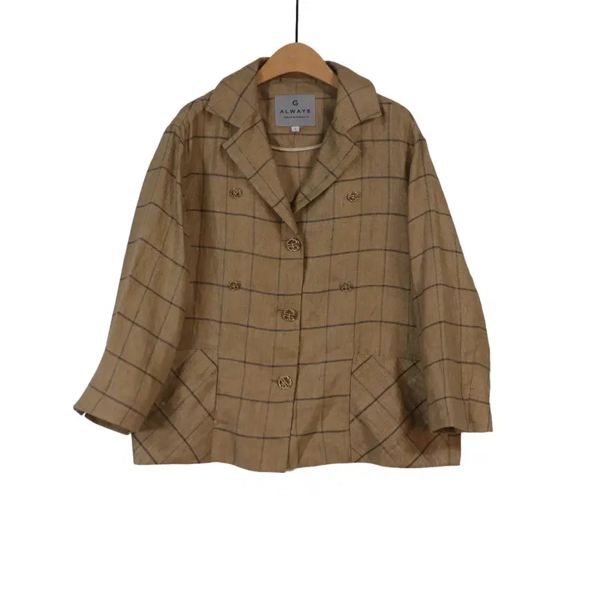 [BUNJANG] ALWAYS Linen Check Double Jacket Brown L / ALWAYS 마100 체크 자켓 L 린넨 더블자켓 브라운