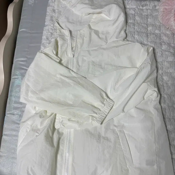 [BUNJANG] White Zip-Up Windbreaker / 화이트 집업 바람막이