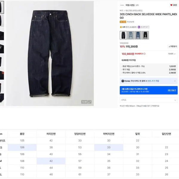 [BUNJANG] Outstanding 30S Selvedge Wide Pants / 아웃스탠딩/30S CINCH BACK SELVEDGE WIDE PANTS