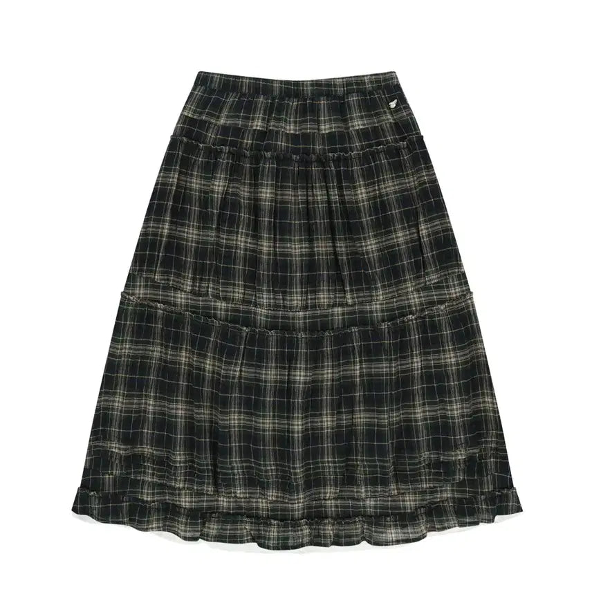 [BUNJANG] Coyseio Shirring Check Midi Skirt / Coyseio 코이세이오 셔링 체크 스커트