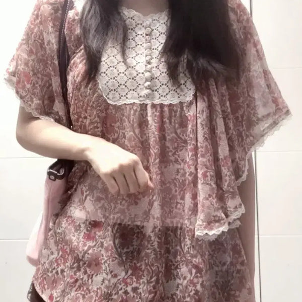 [BUNJANG] Japanese Vintage Mori Girl Blouse - Flower Lace / 일본 빈티지 모리걸 블라우스 갸루 플라워 레이스 엑시즈팜깔