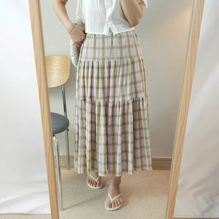 [BUNJANG] Women's Banding Long Skirt Check / (F/새상품)여성 밴딩 롱 스커트 체크 H5W4344
