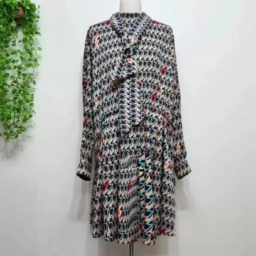 [BUNJANG] System 19'SS Geometric Pattern Printing Tie Dress / 시스템 19'SS  지오메트릭 패턴 프린팅 타이 원피스