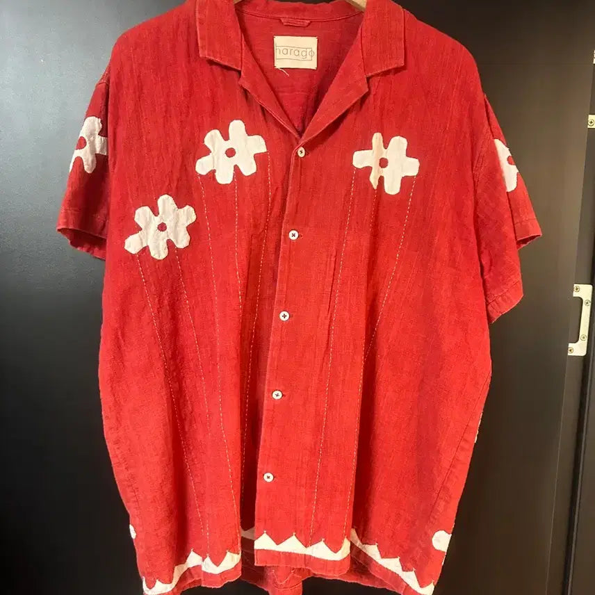 [BUNJANG] Harago Applique Embroidery Short Sleeve Shirt - Large / 하라고 harago 아플리케 자수 반팔셔츠 라지 L
