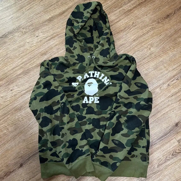 [BUNJANG] BAPE First Camo College Pullover Hoodie Army Green / 베이프 퍼스트 카모 컬리지 풀오버 후드 아미 그린