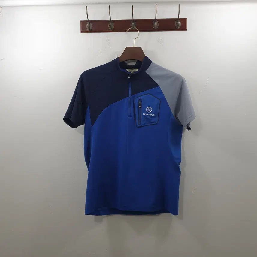 [BUNJANG] Beanpole Men's Blue Pocket Color-Block Functional Short-Sleeve T-Shirt (Size 95) / 95 빈폴 남성 블루 포켓 배색 기능성 반팔 티셔츠