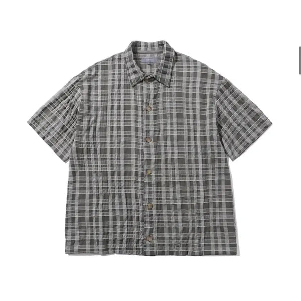 [BUNJANG] VALUUT Wrinkle Half Sleeve Collar Shirts Olive Check Size 3 / 발루트 링클 하프 셔츠 (3)
