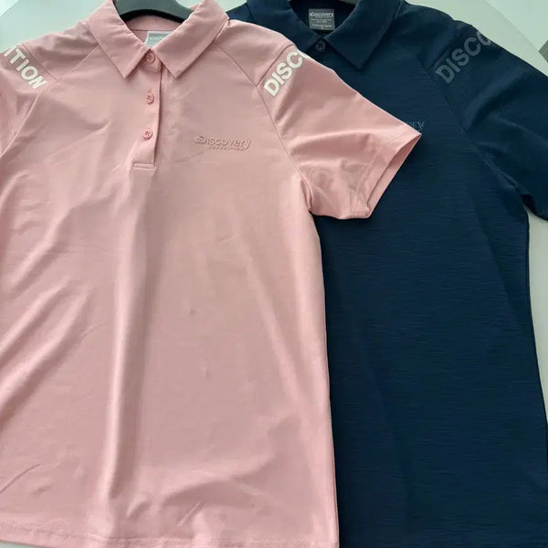 [BUNJANG] Discovery Functional Collar T-Shirt (Pink/Navy, Size 95) / 디스커버리 기능성 카라 티셔츠95 새상품