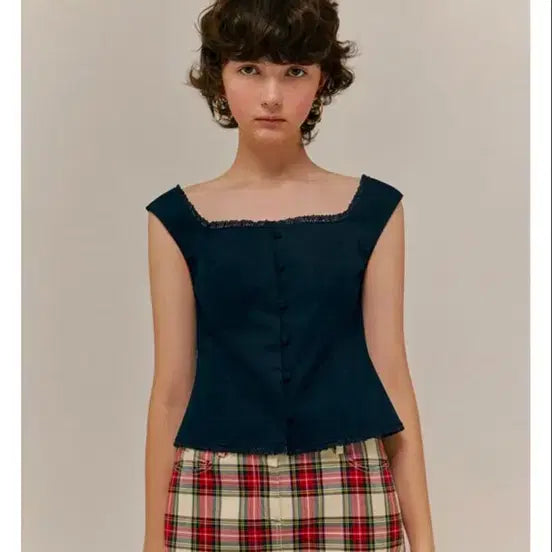 [BUNJANG] Overdue Flare Sheering Lace Sleeveless Navy / 오버듀플레어 쉬어링 레이스 슬리브리스 네이비