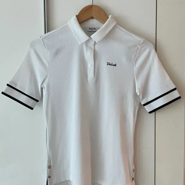 [BUNJANG] Volvik Short Sleeve Ribbed Collar T-Shirt White / 볼빅 반팔 잔골지 카라티 화이트 90