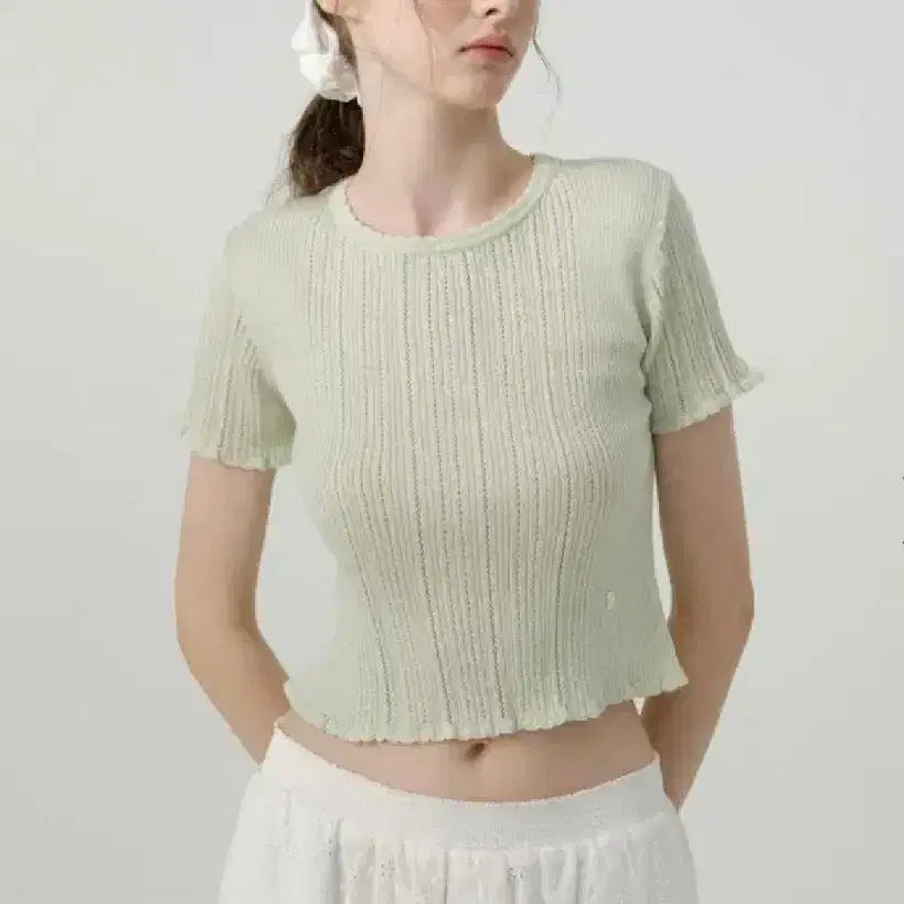 [BUNJANG] TheBarnet Mint Pearl Knit Sweater / 더바넷 민트 반팔 니트 Mint Pearl Knit Sweater