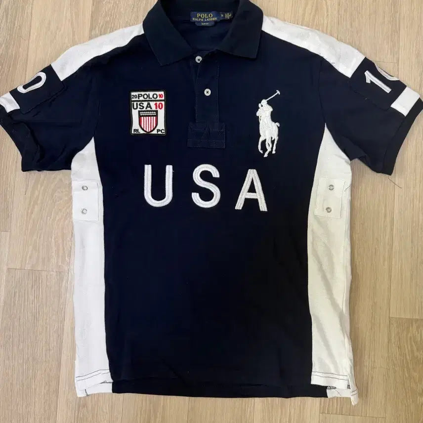 [BUNJANG] Polo Ralph Lauren USA Colorblock Short Sleeve Polo Shirt Navy / 폴로 랄프로렌 USA 배색 반팔 카라티 네이비