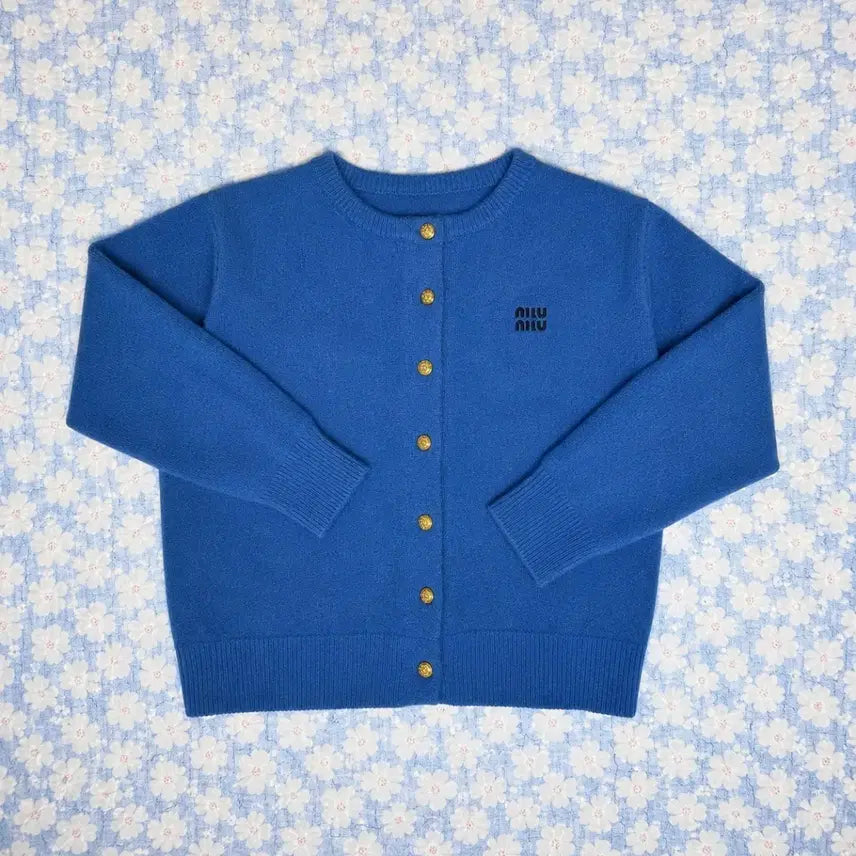 [BUNJANG] Miu Miu Logo Gold Button Blue Knit Cardigan Women's / 미우미우 로고 골드버튼 블루 니트 가디건 여성