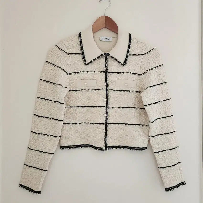[BUNJANG] Sandro Cropped Pearl Button Knit Jacket Cardigan / (택오프새상품) 22 산드로 크롭 인피니티니트 진주 자켓 가디건(1)